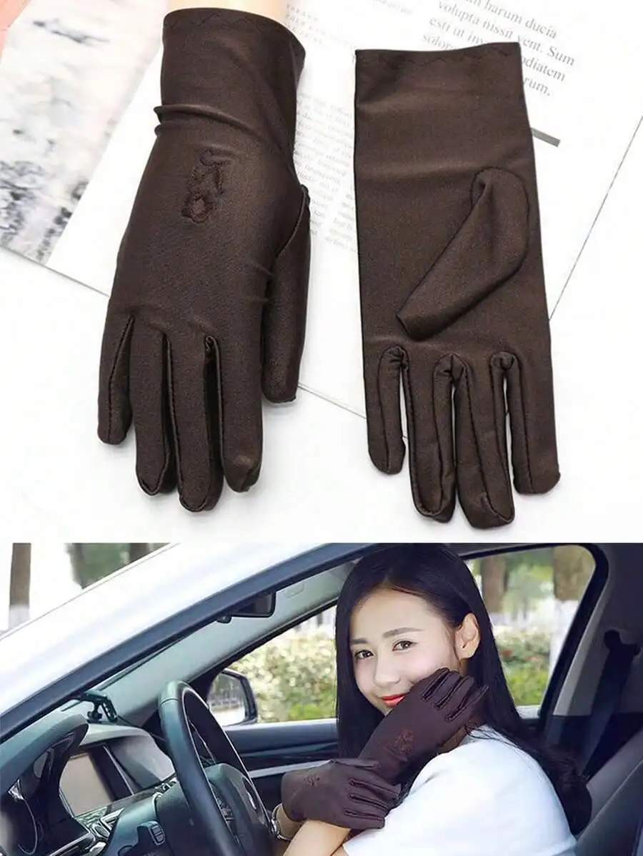 

Women Thin Driving Sports Sunscreen Gloves Elastic Lace Decor Fashion Outdoor Wear