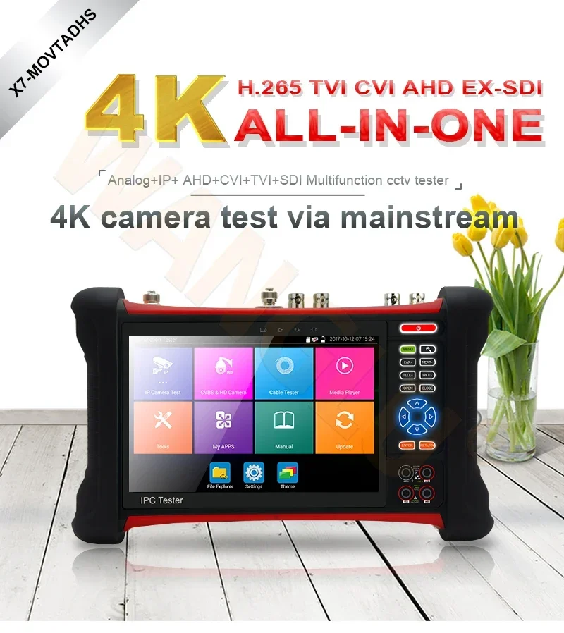 

CCTV Tester 4k All IN 1 IP 7inch X7-MOVTADHS H.265 TVI CVI AHD EX-SDI Testing Rj45 Cable Test Non-onvif Camera Test Monitor