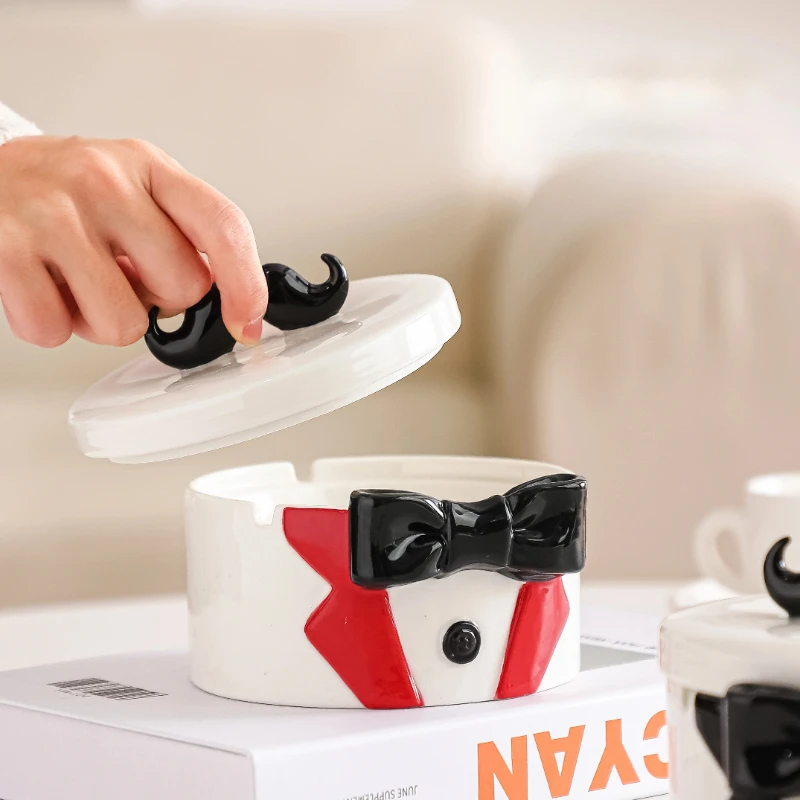 

Nordic creative mustache ceramic ashtray contrasting color ashtray with lid anti ash fly home office desktop decoration ornament