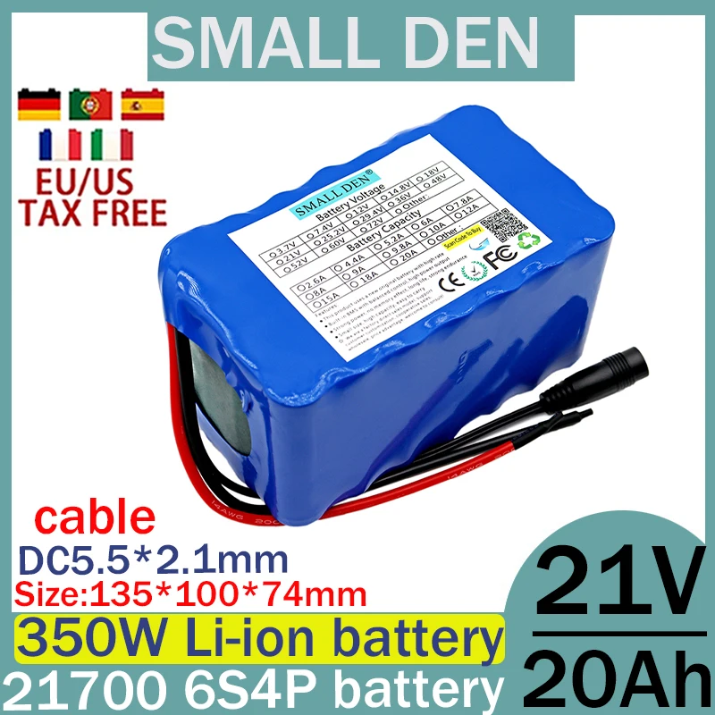 New 21V 20ah lithium battery pack, 6S4P with built-in BMS 21700, suitable for  motor rechargeable battery pack electric vehicles