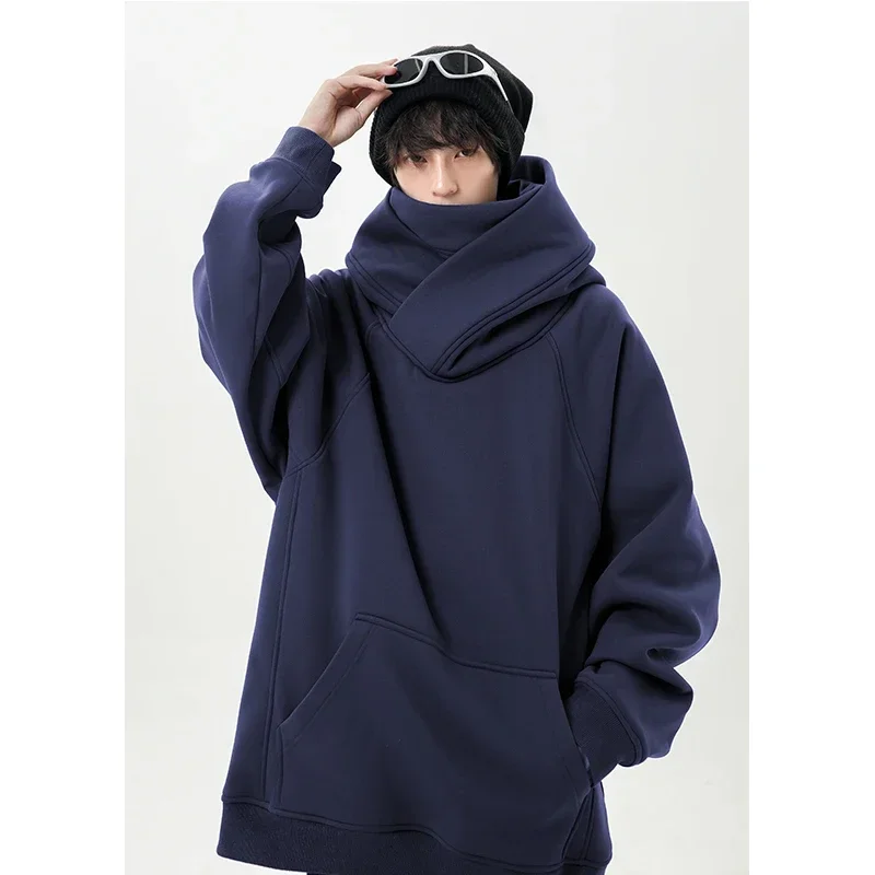 

LIBIELIY Autumn New High Neck Sweatshirt Men Pile Up Collar Hoodie Harajuku College Style Ninja Sweatshirt Casual Sports Loose C