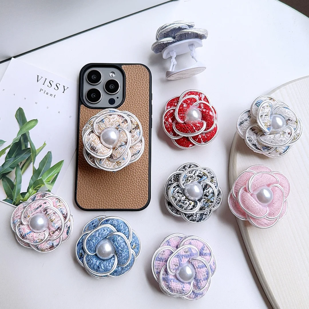 

Luxury fashion Pearl cloth flower Folding bracket Phone Holder for IPhone Samsung Support Socket Pocket Grip Tok Stand Bracket