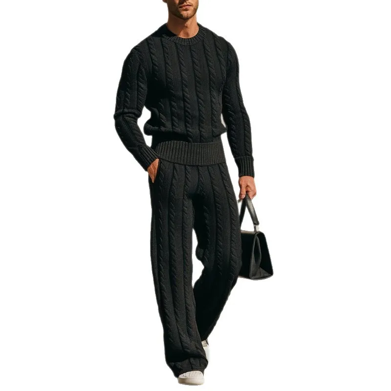 Men's Autumn And Winter New Crew Neck Knitted Sweater Twist Long Sleeve Sweater Trousers Thermal Suit view 4