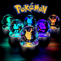 Pokemon Crystal Ball 3D Pikachu Gengar Mew Mewtwo Lamp Base Pokeball Crystal Pokemon Glass Ball Figure Night Light Birthday Gift