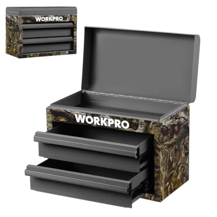 

Metal Mini Tool Box Top Tool Chest containing Two Drawers with Ball Bearing Slides PVC Drawer Liners and PP Feet Pads Durable C