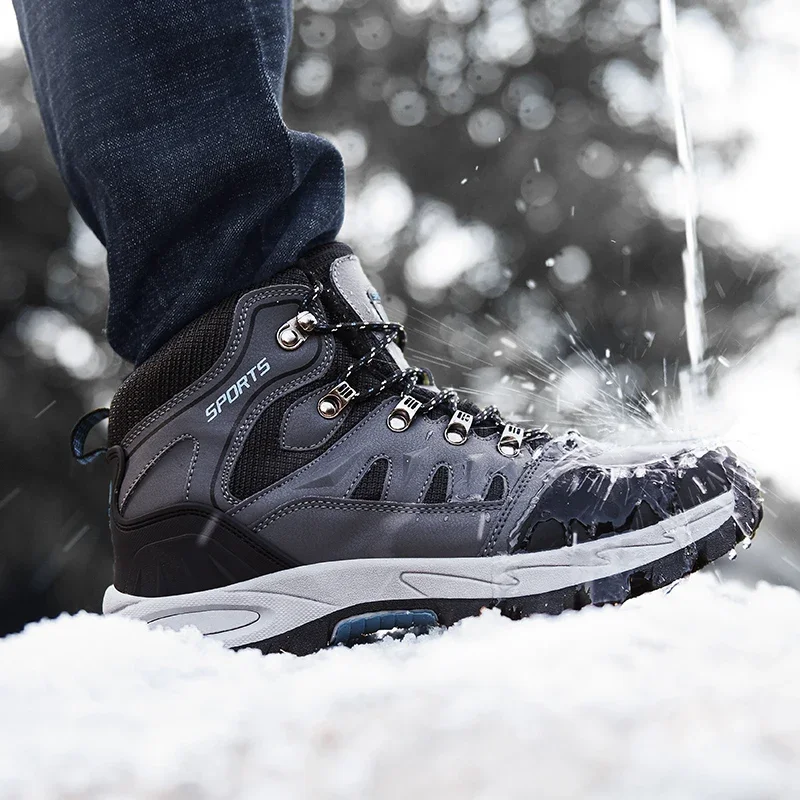 Men's Winter Boots Warm Plush Men's Snow Boots High Quality Leather Waterproof Men Sneakers Outdoor Men Hiking Boots Work Shoes