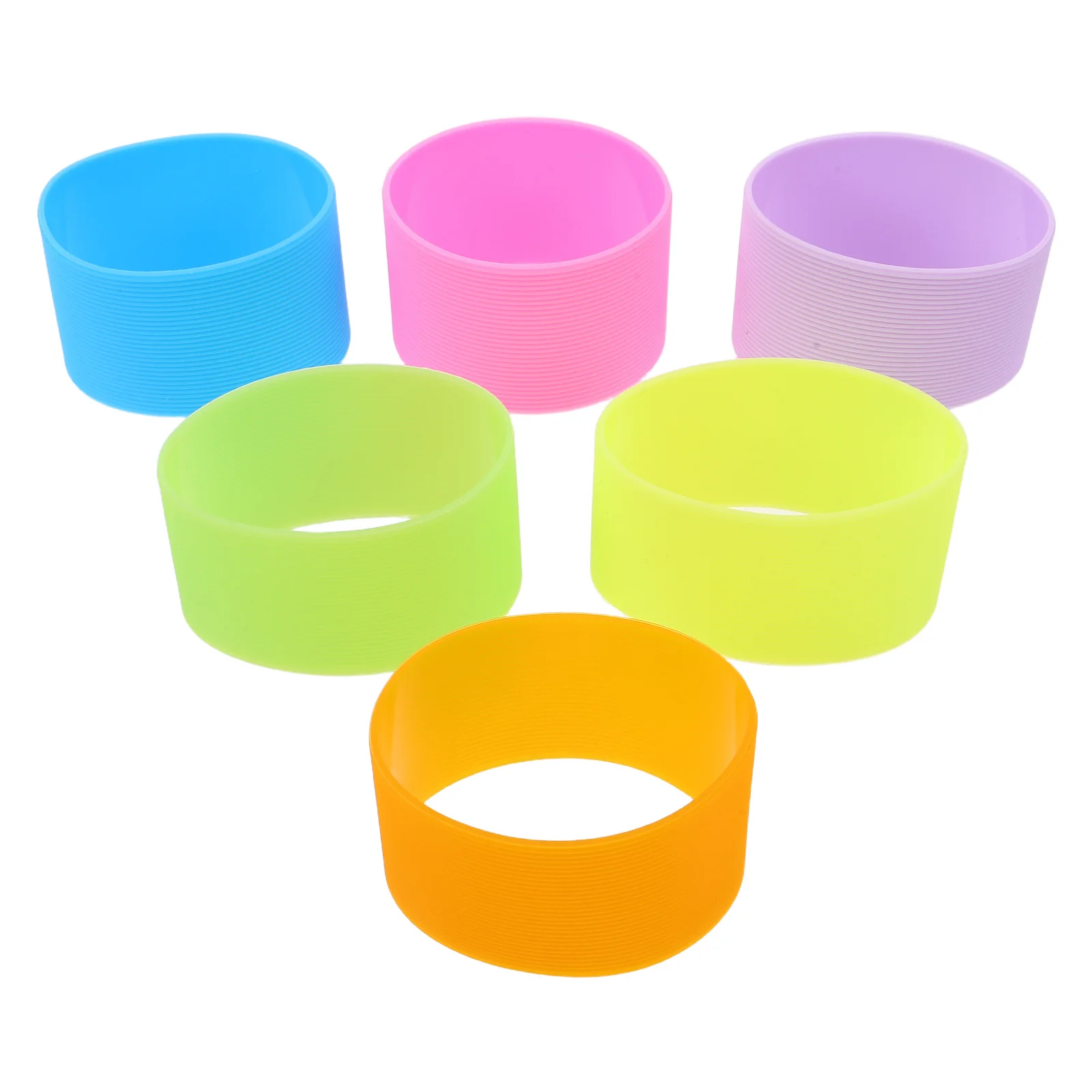 

6Pcs Glass Cup Silicone Sleeve Vibrant Stripe Pattern Anti-Slip Grip Heat Protection for Office Home Travel Mugs Tumblers