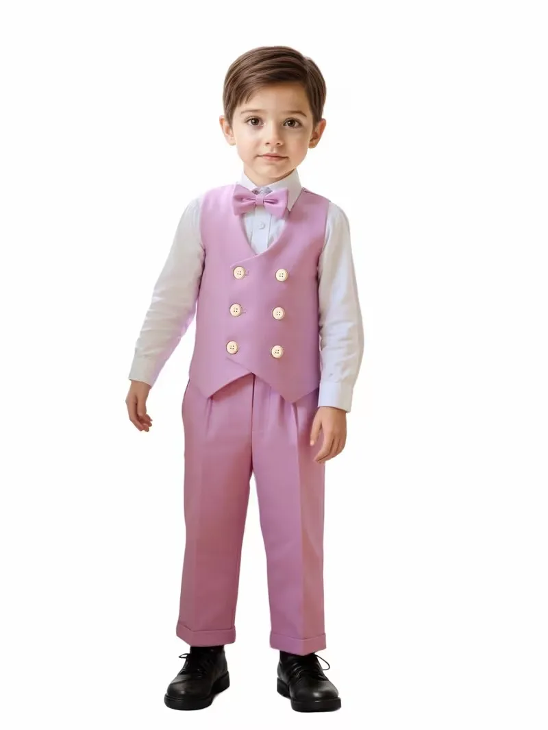 

Костюм для мальчиков 80-150 см, весна-лето, 4 предмета: жилет, рубашка, брюки, галстук-бабочка. Нарядный комплект для фотосессий, свадеб и детских церемоний.