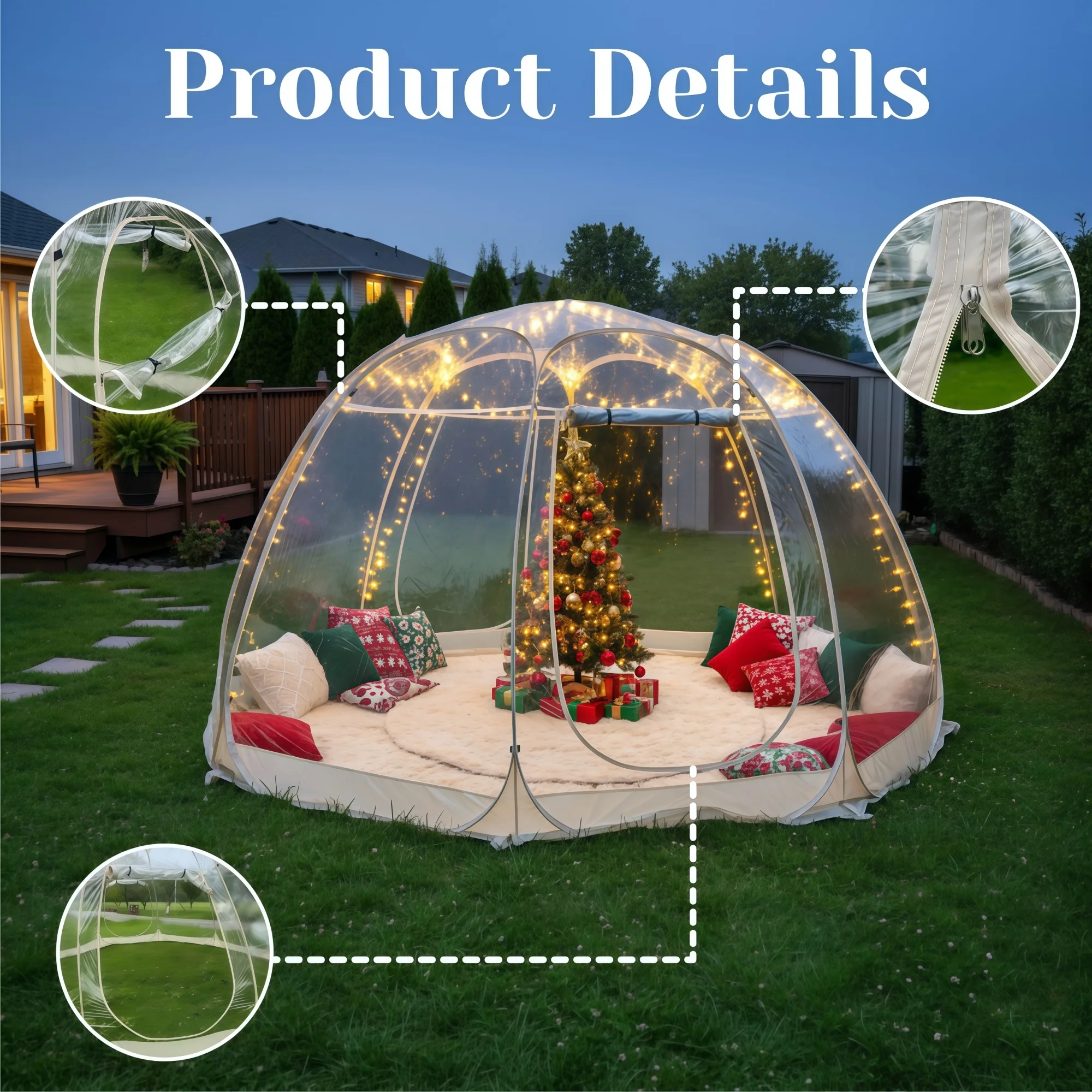 2 Person Clear Bubble House Tent Instant Pop Up Transparent PVC Dome Forest Glamping Camping Patio Couple Coffee Date Hot