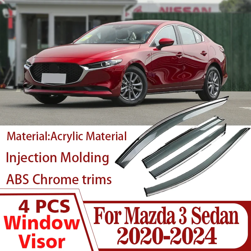 

Для Mazda 3, седан MK4-BP 2020-2024, дефлектор бокового окна автомобиля, козырек от дождя и солнца, автомобильный козырек, защита от атмосферных воздействий, солнцезащитный козырек