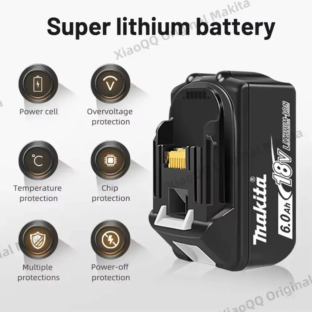 100% Original Makita Rechargeable Power Tool Battery, Replaceable LED Lithium-ion, 6.0 Ah 18V LXT BL1860B BL1860BL1850 BL1830