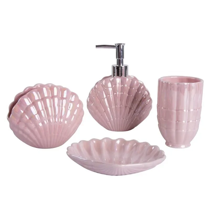 Ceramic Shell shape Bathroom Accessory Set Washing Tools Bottle Mouthwash Cup Soap Toothbrush Holder Household Articles