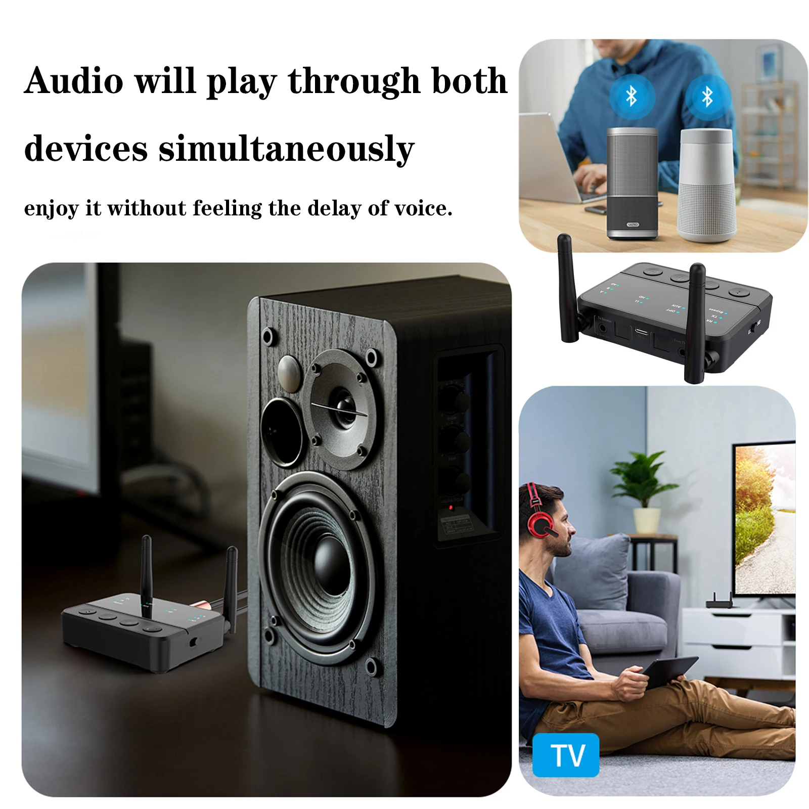 Bluetooth 5.2 aptX-adaptacyjne nadajnik-odbiornik do Stereo TV domowego bezprzewodowy Adapter Audio aptX LL/HD, 3.5mm RCA/AUX/optyczne