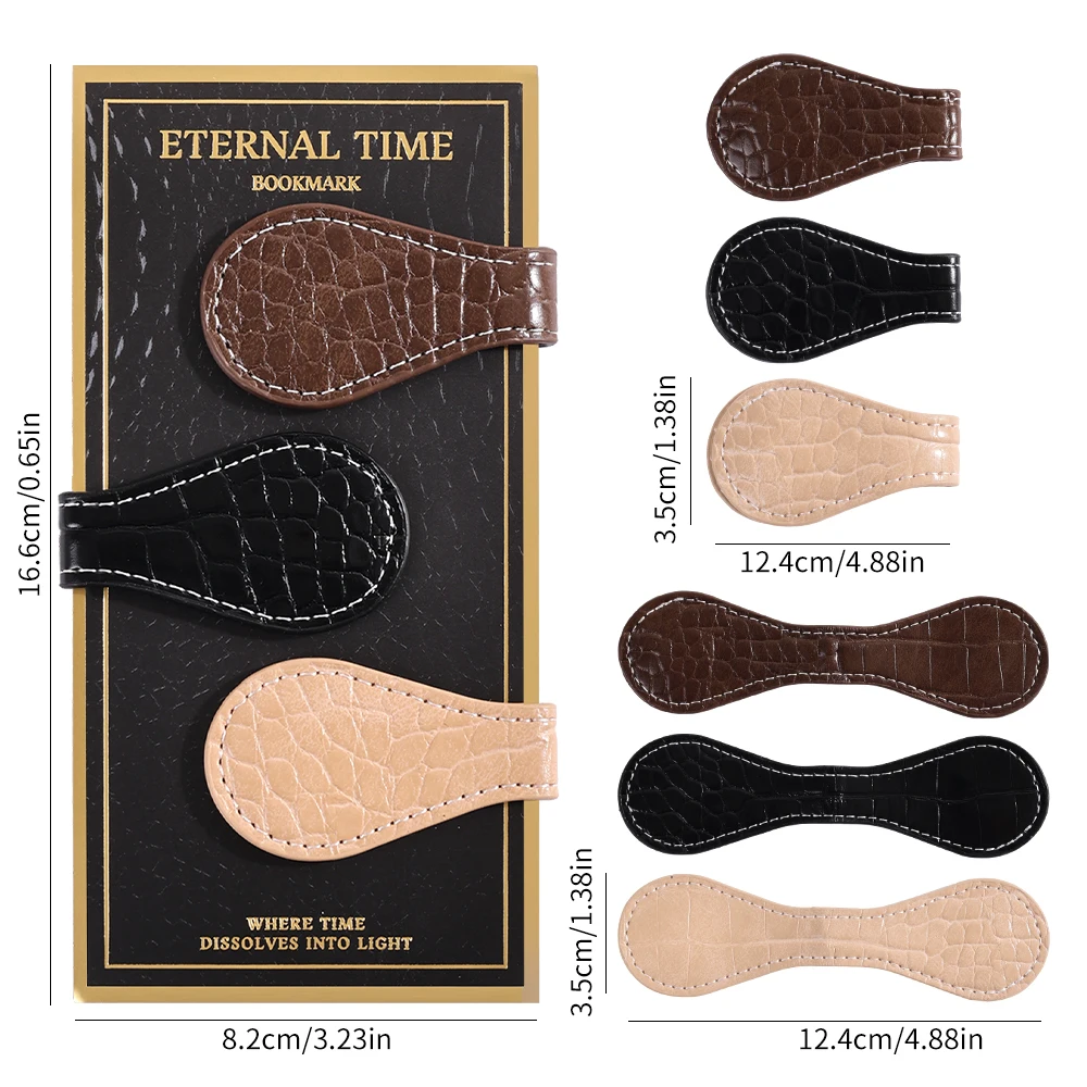 3 Pcs Magnetic Page Marker Set Vintage PU Book Page Saver Secure Grip Planner Clip For Students Writers, Thoughtful Reading Gift