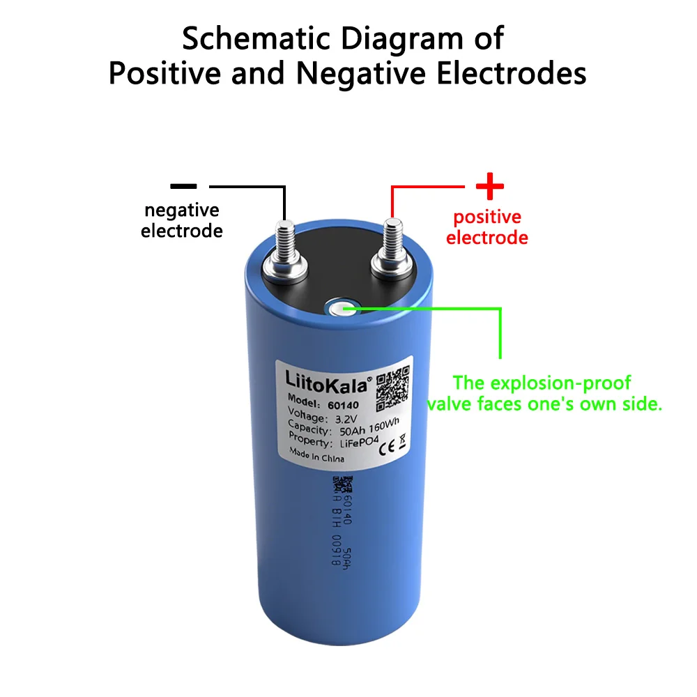 8 pièces LiitoKala 60140 3.2V 50Ah LiFePO4 batterie, plus de 4000 Cycles pour 12V/24V/36V/48V moto/voiture/chariot de Golf/Camping