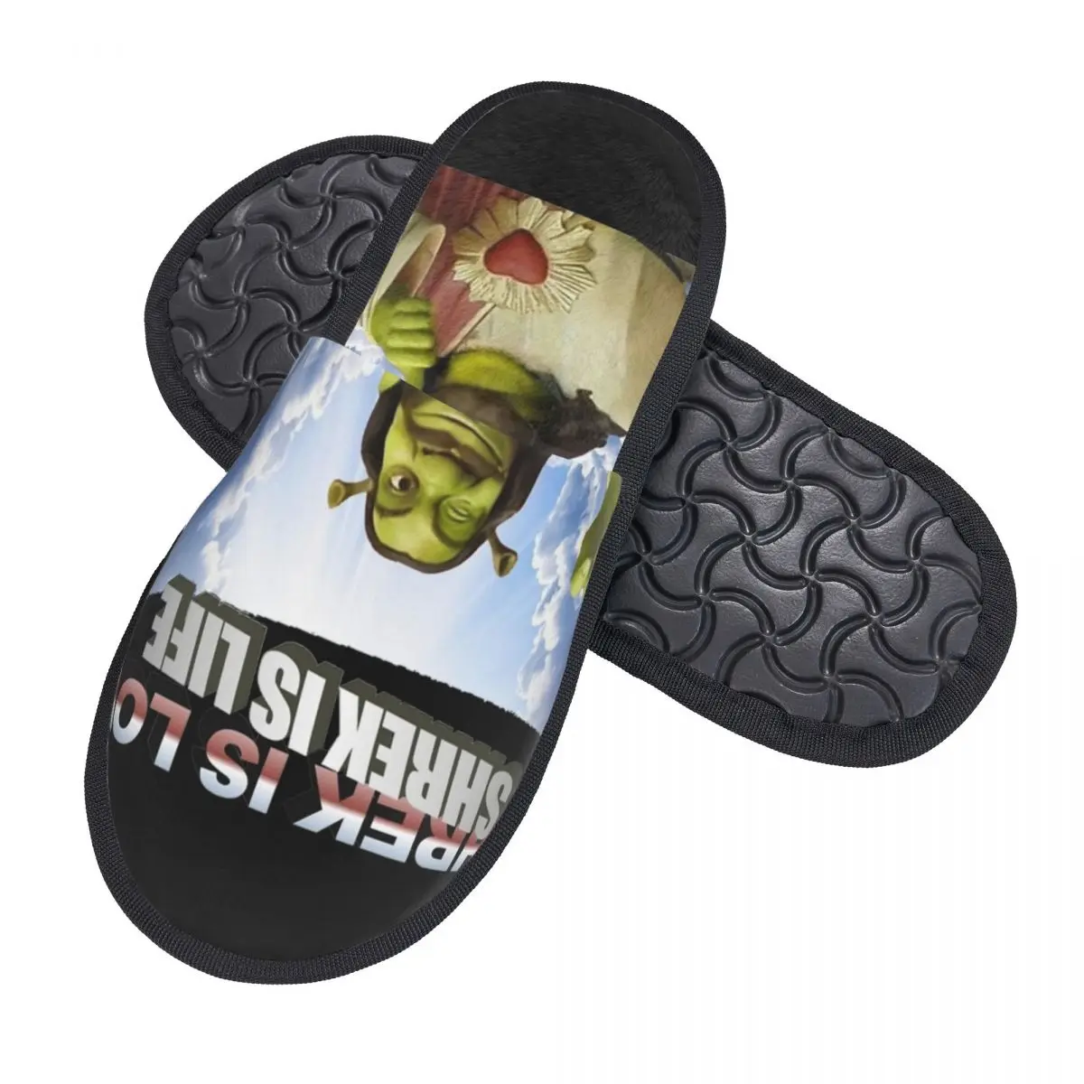 Funny Shreks Is Love Cotton Slippers Living Room Humor Jesus Meme Soft Household Fur Slides Slippers Non-skid