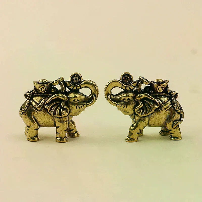 Brass Elephant Metal Figurines Auspicious Elephant Living Room Desk Decoration Mini Elephant Figurines Accessoires Miniatures