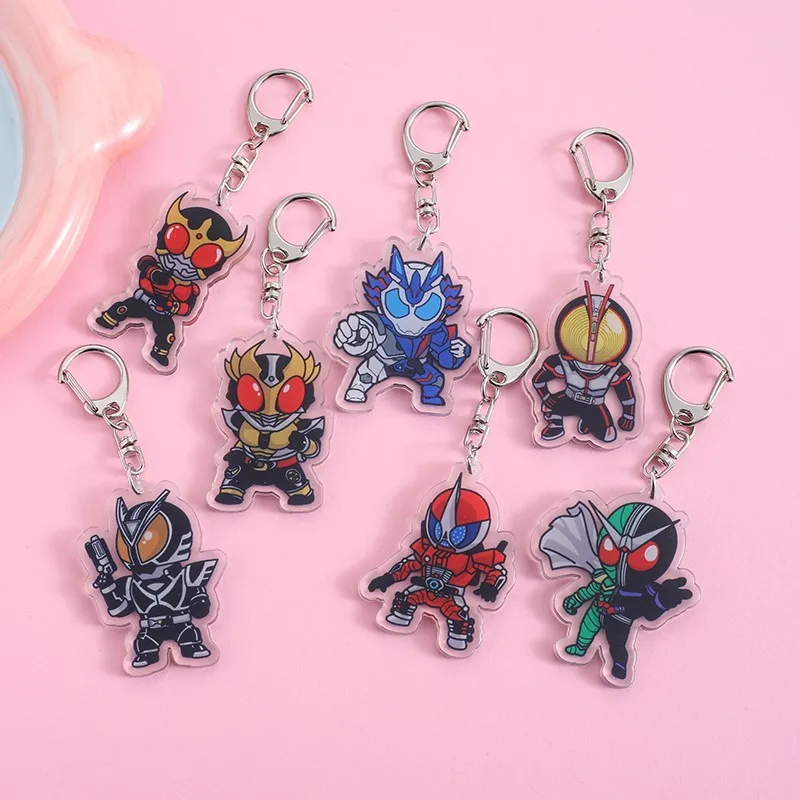 13Pcs Anime Figures Kamen Rider Acrylic Car Keychain Cute Backpack Pendant Funny Bag Charms Accessories Decoration Holiday Gifts