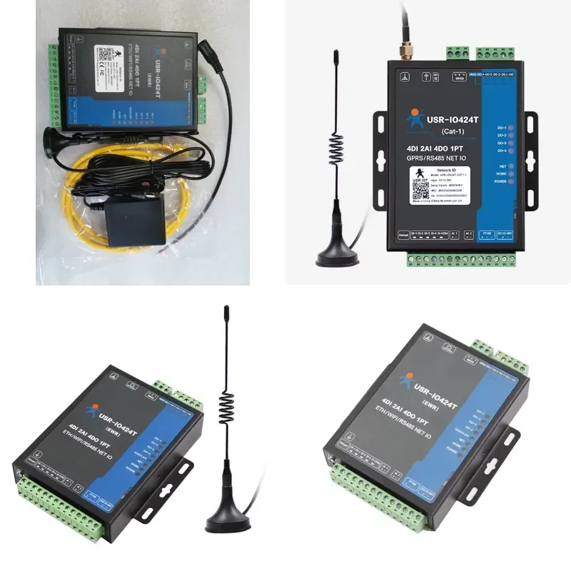 for USR-IO424T-EWR 4-Ch Network IO Controller with WiFi Ethernet RS485 4DI 4DO 2AI 1PT Modbus RTU TCP