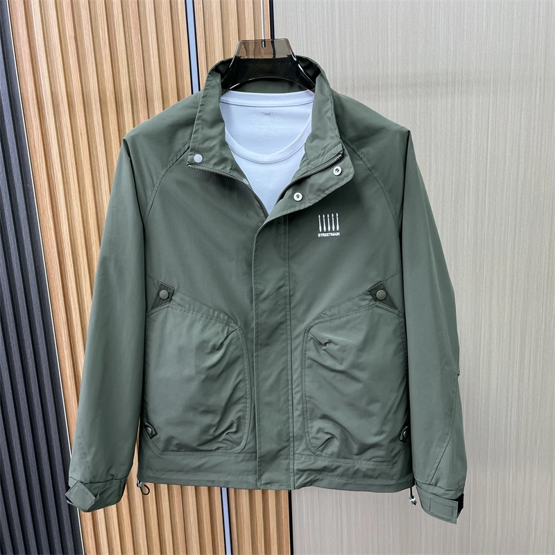 

Мужская повседневная куртка на весну-осень с воротником-стойкой, модная молодежная, на молнии, с длинными рукавами, немнущаяся