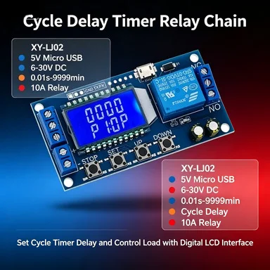 XY-LJ02 5V USB Timer Delay Relay Module, 6-30V Trigger, High/Low Level Trigger, Cycle ON/OFF Switch with LCD