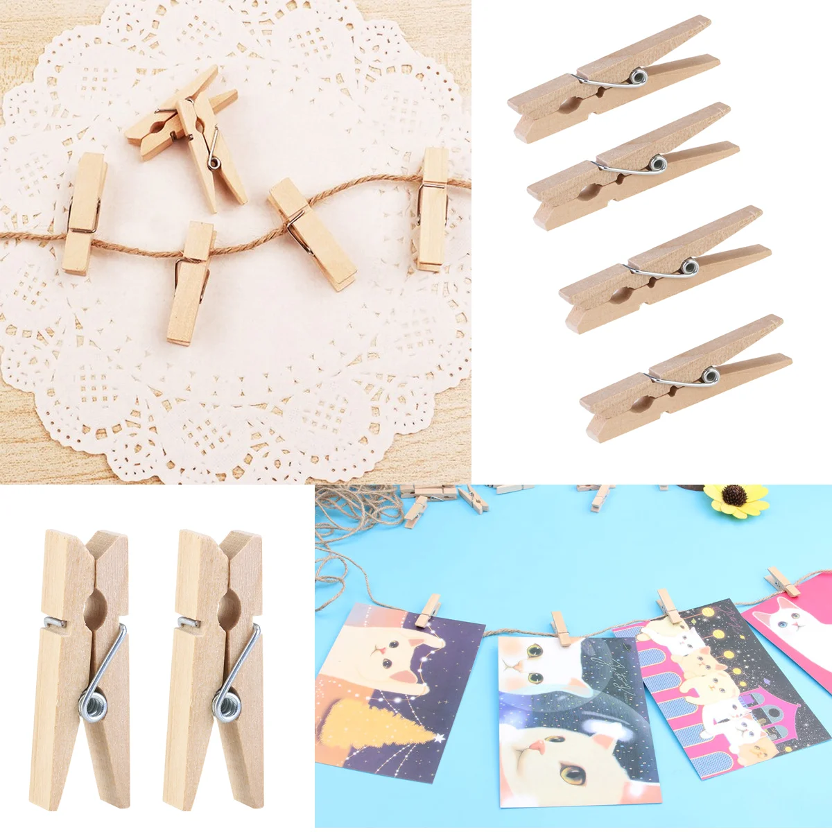 Clothes Pins Wooden Clothespin Craft Clip Photo Paper Peg Spring Loaded Picture Hangers