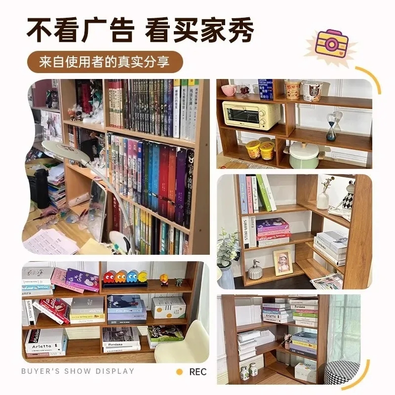 رف سطح المكتب رف كتب من الخشب الصلب طاولة على الحائط رف تخزين زاوية خزانة كتب منزلية خزانة بسيطة للمكتب #4