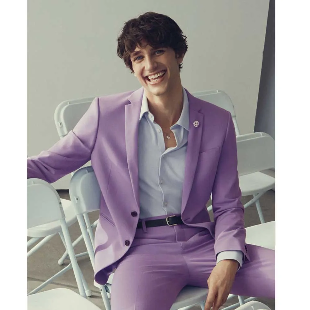 

Handsome Light Purple Suits for Men Youthful Single Breasted 2 Piece Jacket Pants Male Clothing Business Slim Fit Blazer Sets