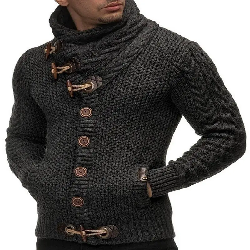 Autumn Winter Sweaters Streetwear Clothes Turtleneck Men Long Sleeve Knitted Pullovers Single breasted Soft Warm handsome Male