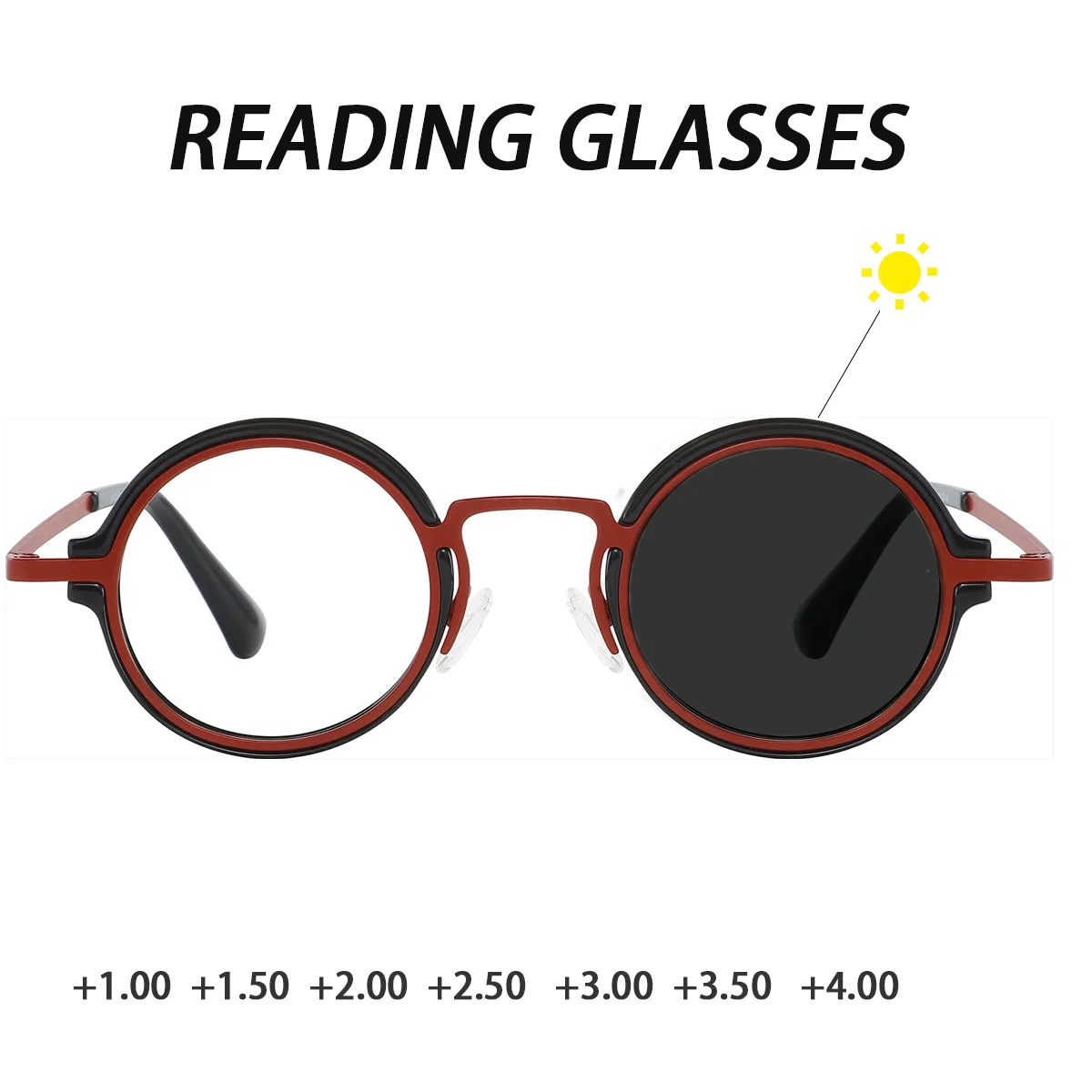 

Fytoo Retro Round Reading Glasses, Blue Light Blocking Photochromic Prescription Magnifying Readers +1.0-+4.0 7250HH