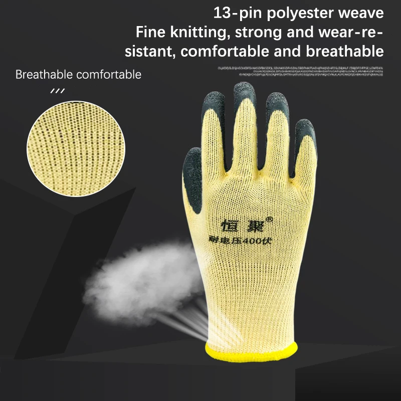 Gants de travail d'électricien, outil de protection, gants isolants, anti-électricité, basse tension, protection de sécurité, 400V, 1 paire