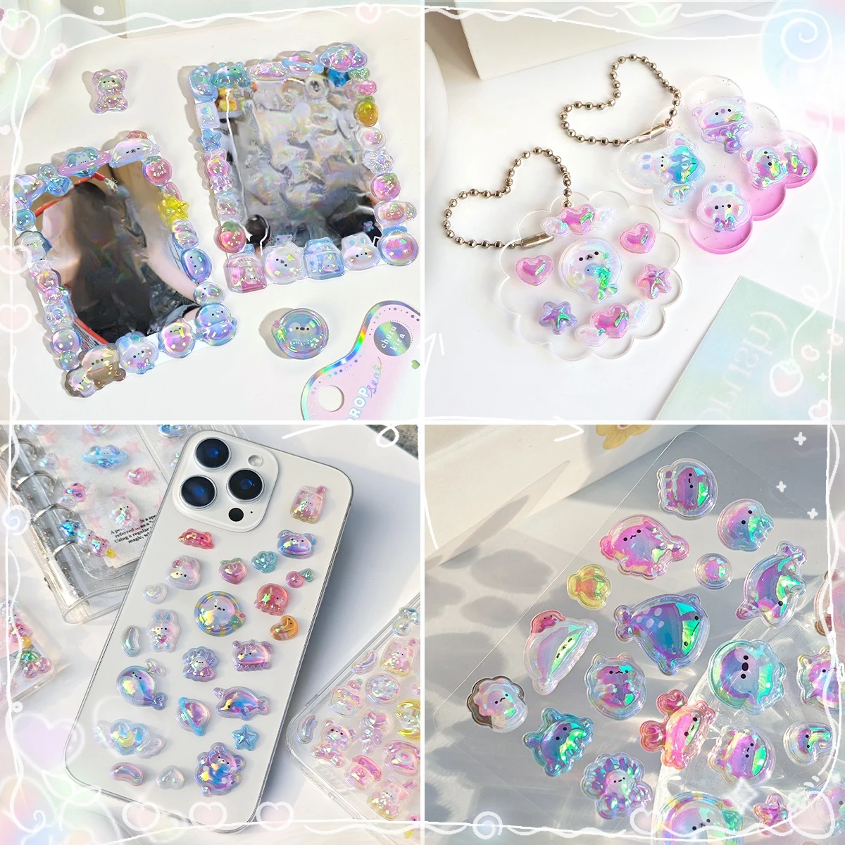 

#Cartoon Bowknot Animals Rainbow Gradient 3D Relief Stickers Cute Stationery Diy Scrapbooking Journal Sticker Decor Art Supplies