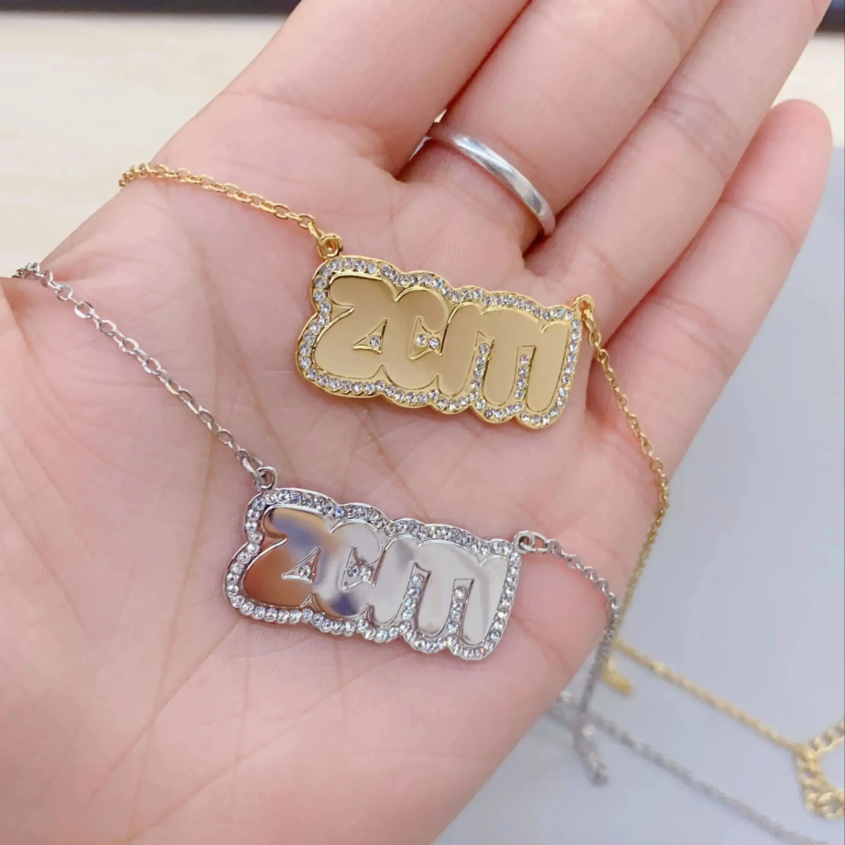 

Diamond Name Necklace Bubble Letter Crystal Personalized Gold Necklaces Pavé Cubic Zirconia Y2k Pendant Jewelry For Women Gifts