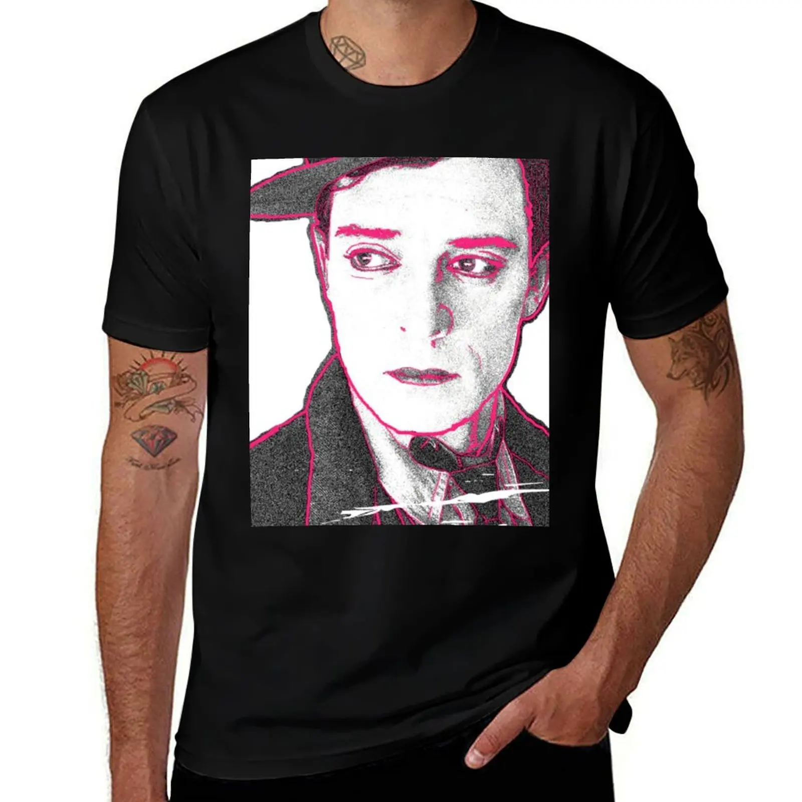 Buster Keaton Pink Highlights Pop Art Digital Painting, Single and Repeating Pattern T-Shirt