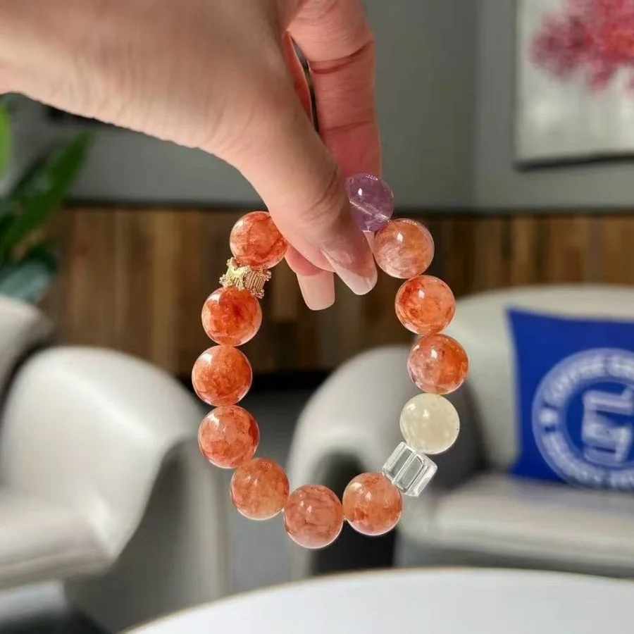 

Natural 14mm Red Glue Flower Amethyst Bracelet, Women's Lucky Light Luxury Fashion Bracelet Niche Design