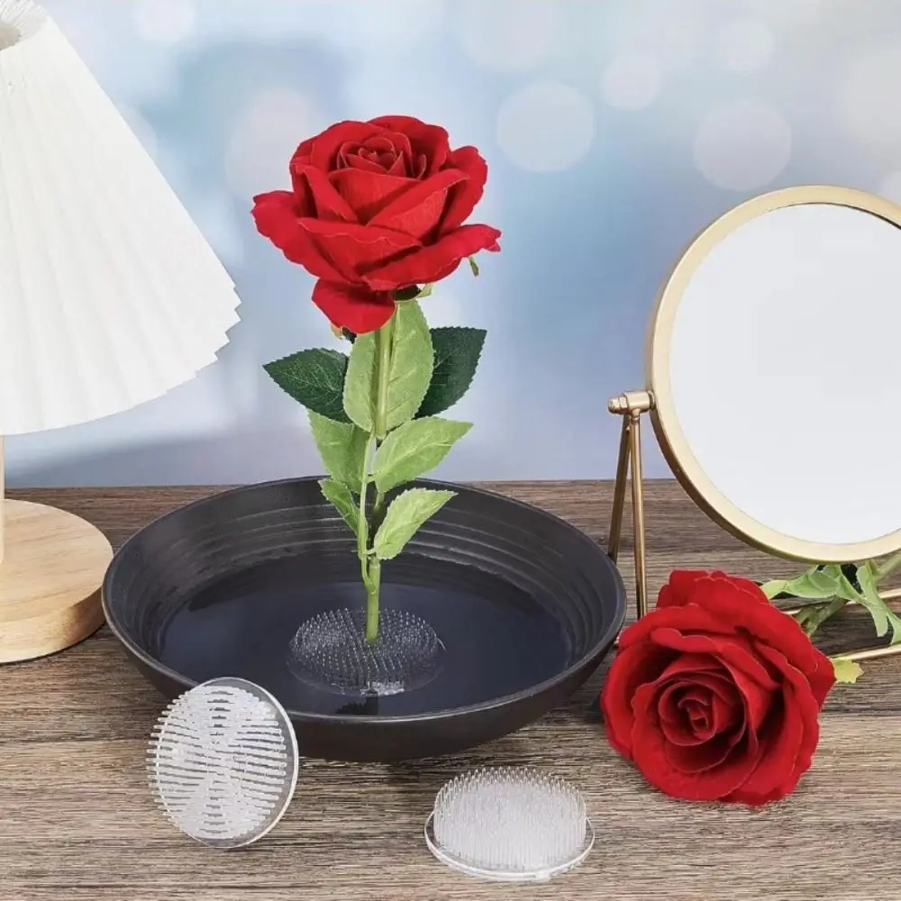 Rubber Gasket Round Flower Base Holder Transparent Flower Arranging Ikebana Suction Cup Plastic Needle Holder Vase