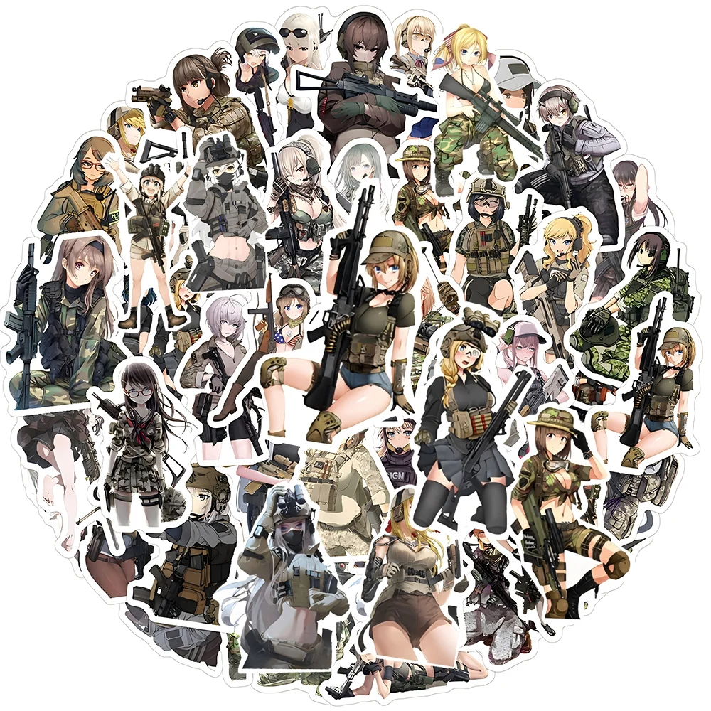 10/30/60 Uds. Pegatinas de soldados femeninos de camuflaje, calcomanía de Chica de Anime genial, monopatín DIY, maleta para teléfono, pegatina de Graffiti de dibujos animados, juguete