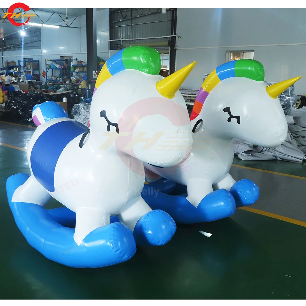 

Free Shipping Inflatable Rainbow Horse Riding Animal Rocking Unicorn Ride On Carnival Game Toys for Sale