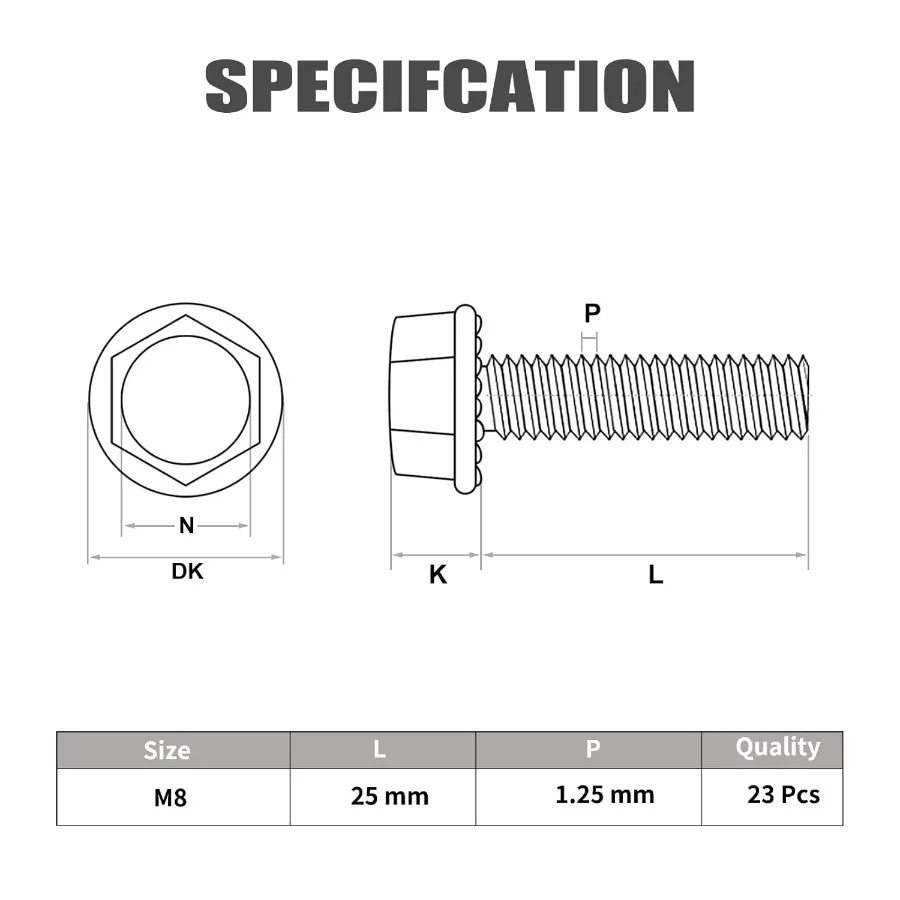 M81.25 x 25mm Bulloni esagonali flangiati Acciaio inossidabile 304 188 Completamente filettato Argento Eerl Flangia Viti esagonali Pompa Fix Car DIY Pro