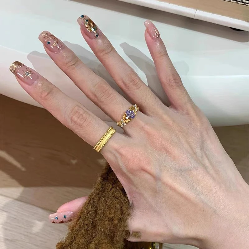 

Retro Purple Hawthorn Diamond Ring Luxury Fashion Index Finger Ring Elegant Commuting Versatile Stylish Ring New Model