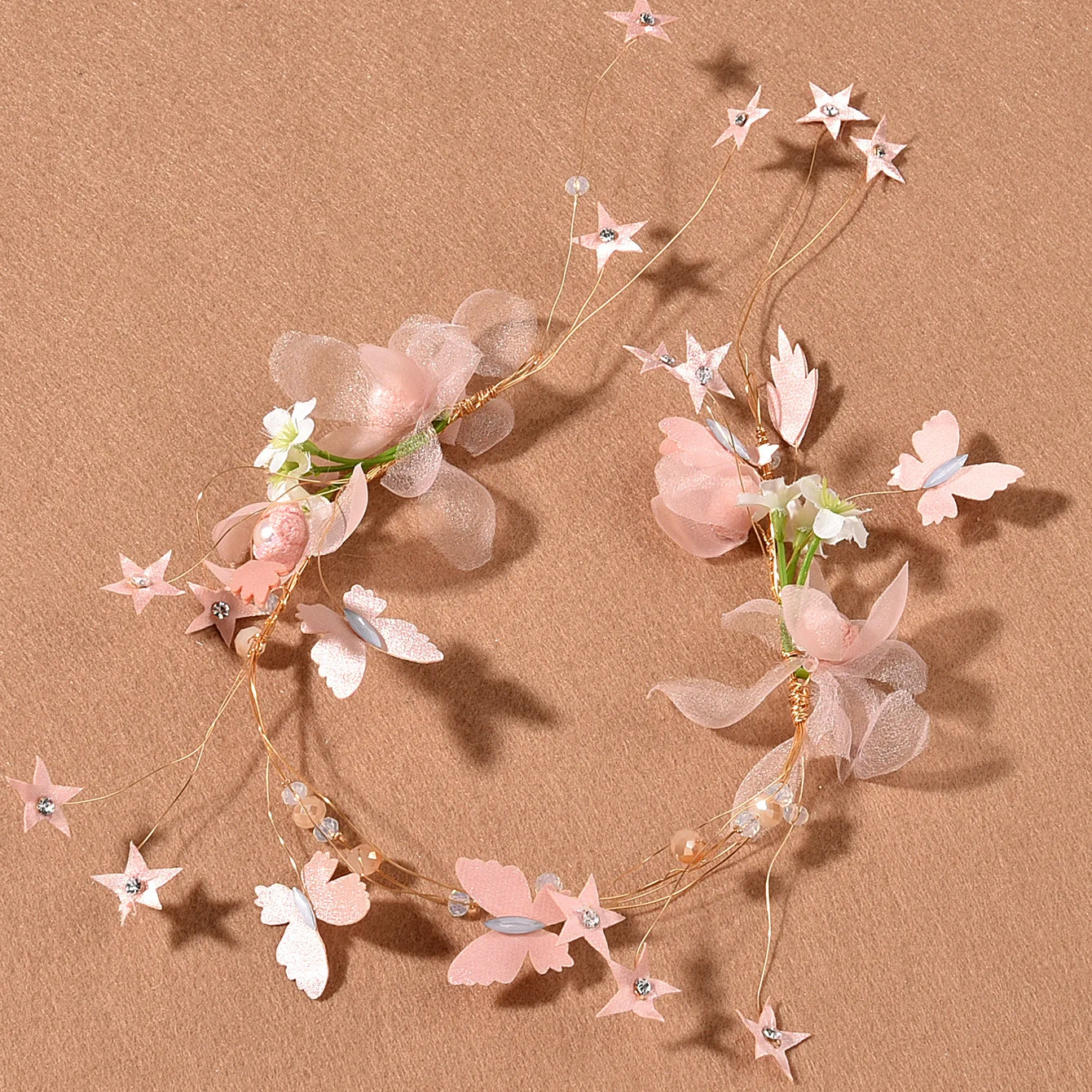 Women Hairband Sliver Pearl Pink Star Flower Bridal Hair Dress For Wedding  jewelry Headwear Bridal Hair Accessories