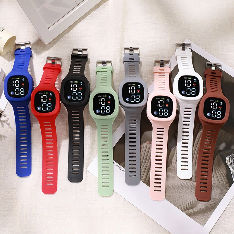 남녀공용 야외 스포츠 시계, 전자 시계, LED 디지털 시계, 실리콘 스트랩, 생활 방수 학생 손목 시계
