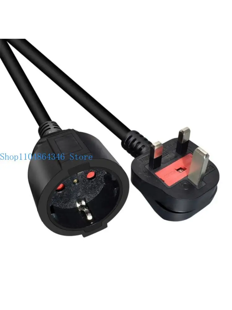 652F Regional Mains Compatibility Cable, British Three Pin Male End to EU 4.8mm Female Black Three Wire Cord Receptacle,