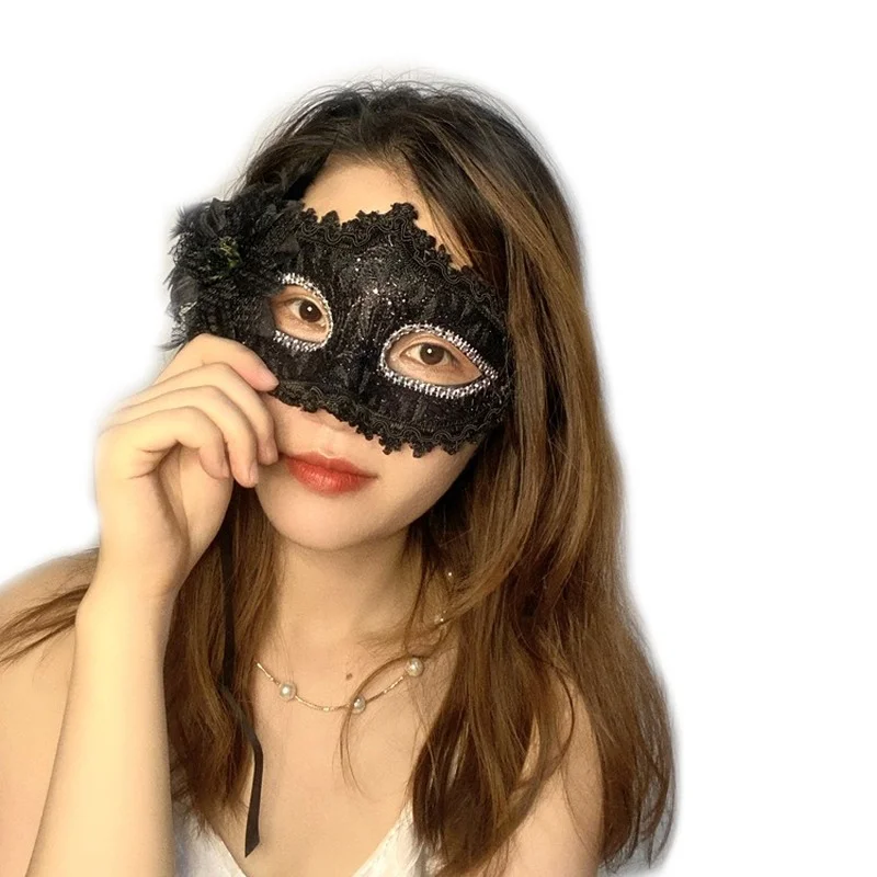 Women Hollow Lace Masquerade Face Mask Sexy Flower Cosplay Prom Party Props Costume Halloween Mask Nightclub Queen Eye Mask