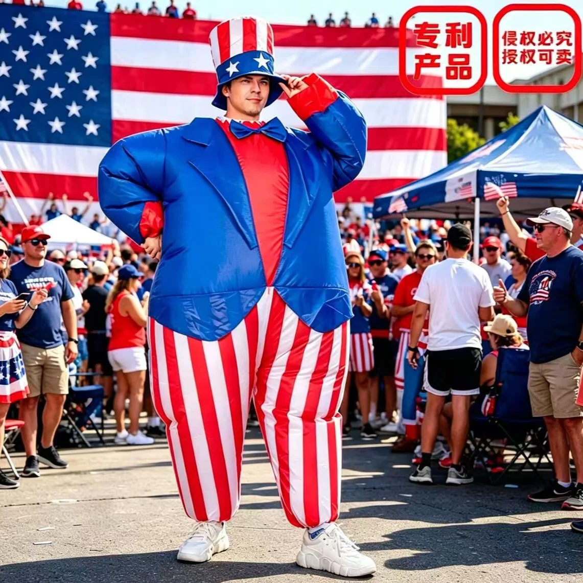 

Halloween Costume Uncle Sam Patriotic Cosplay Outfit for Adults Men Women Stage Performance Party Supplies USA Flag Theme