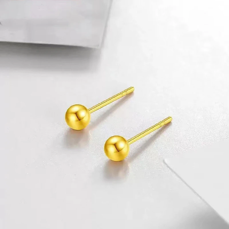 3-4mm 18K Yellow Gold Round Bead Earrings for Women Fine Jewelry Au750 Gold Peas Stud Earrings Birthday Gift Dropshipping