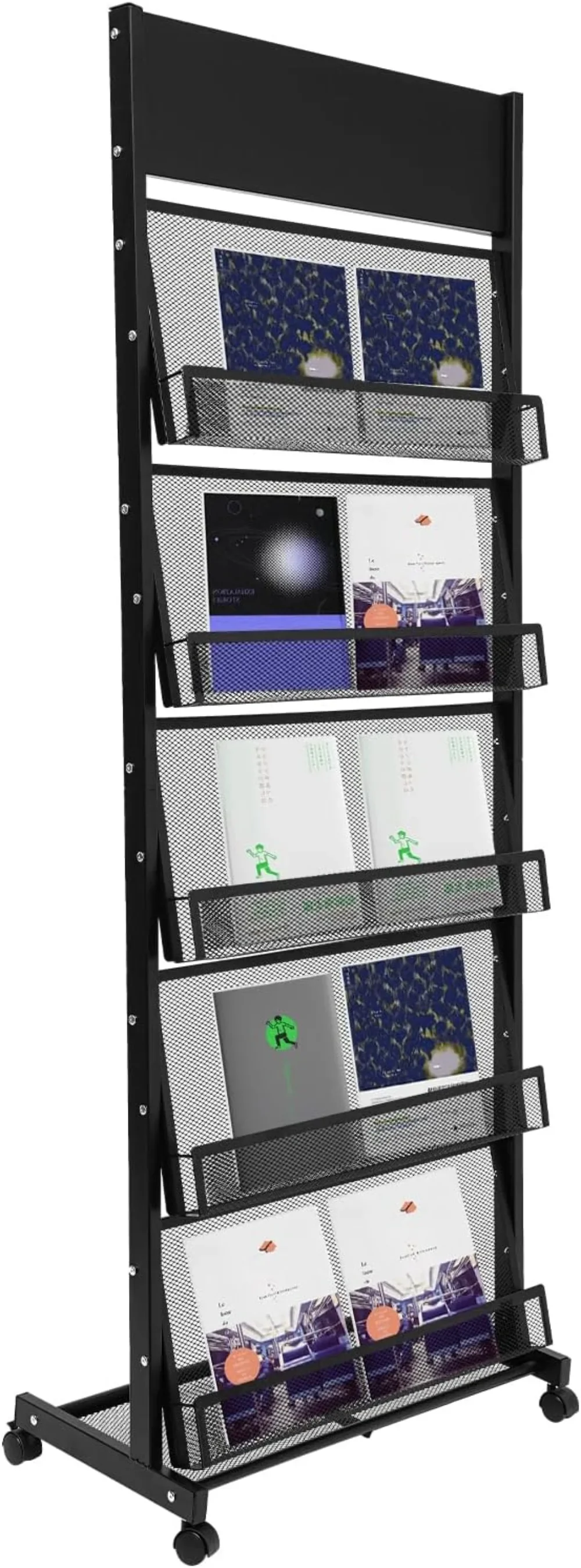 

Brochure Display Rack,5-Tier Metal Magazine Literature Display Stand with 4 Wheels (2 Lockable),5 Pockets