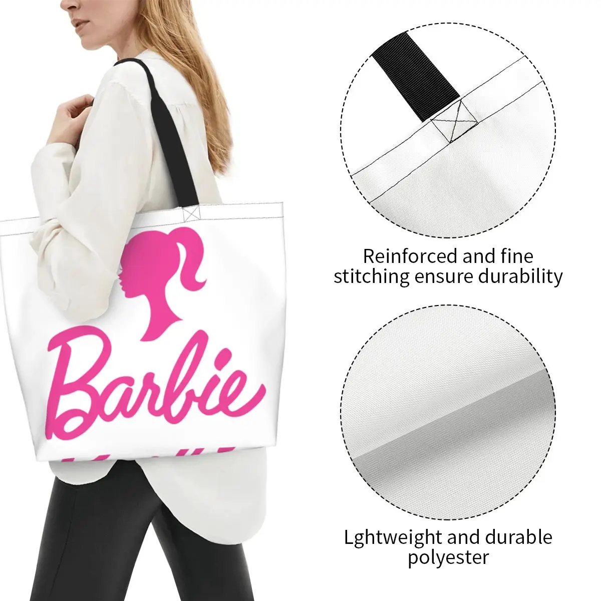 Barbie Logo Grocery Bag Large Capacity Ulzzang Stuff For Unisex Stylish Shoulder Bag