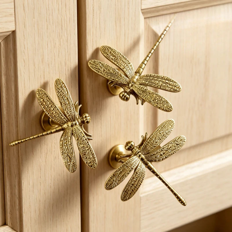 Brass Gold Furniture Dragonfly Handle Simple Nordic Cabinet Drawer Door Handle Retro Cabinet Brass Animal Handle Hardware