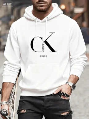 

Men's and women's casual winter hoodies, black and white logo drawstring hoodies, and joggers for all-season comfort